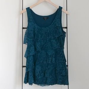 Express Teal Lace Layered Ruffle Tank Top